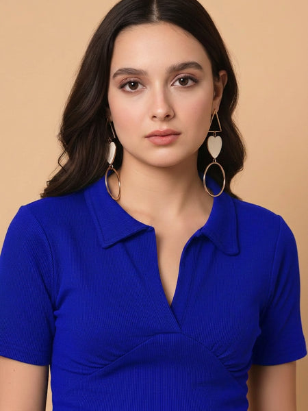 Istyle Can Royal Blue Crop Polo Top image 2