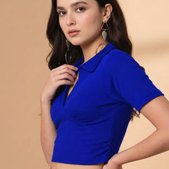 Istyle Can Royal Blue Crop Polo Top image 4