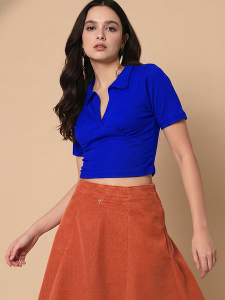 Istyle Can Royal Blue Crop Polo Top image 6