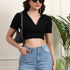 Istyle Can Black Ribbed Crop Top View 6