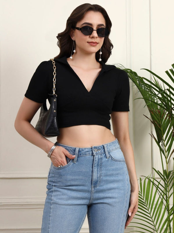 Istyle Can Black Ribbed Crop Top View 6