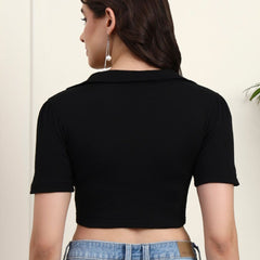 Istyle Can Black Ribbed Crop Top View 3