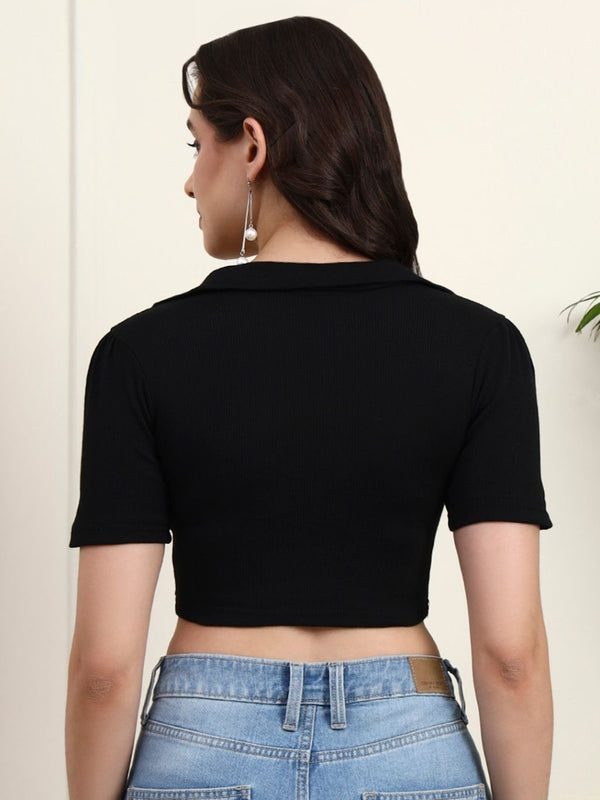 Istyle Can Black Ribbed Crop Top View 3