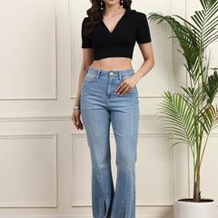 Istyle Can Black Ribbed Crop Top View 7