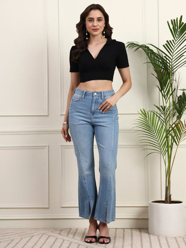Istyle Can Black Ribbed Crop Top View 7