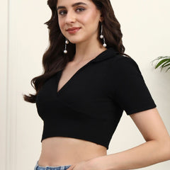 Istyle Can Black Ribbed Crop Top View 4