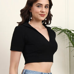 Istyle Can Black Ribbed Crop Top View 2
