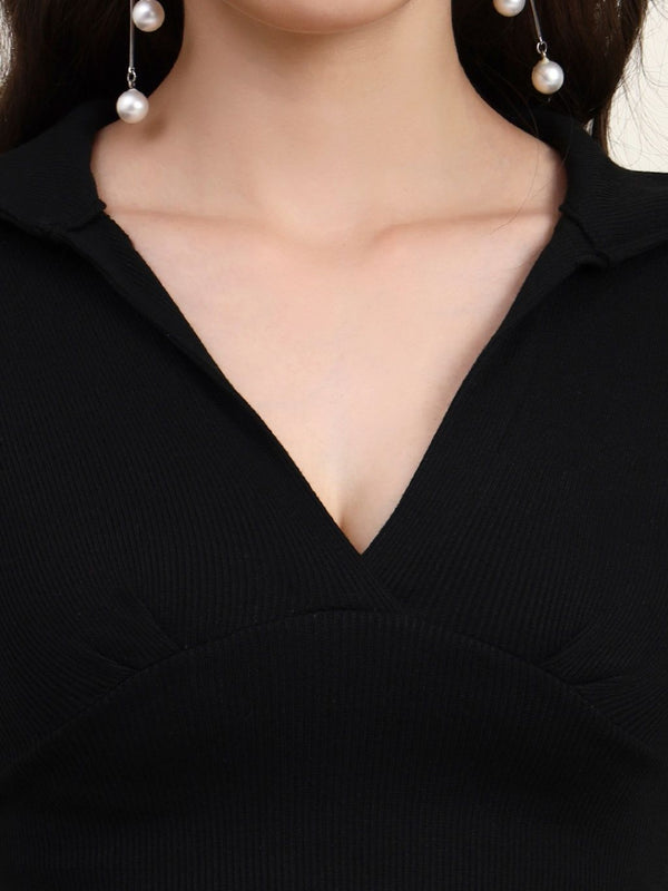 Istyle Can Black Ribbed Crop Top View 5