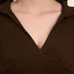 Brown Ribbed Crop Top View 6