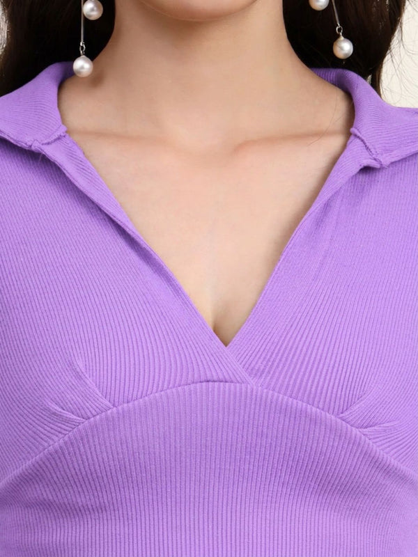 Lavender Ribbed Crop Top View 6