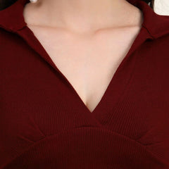 Maroon Ribbed Crop Top View 3