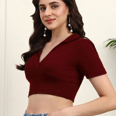 Maroon Ribbed Crop Top View 6