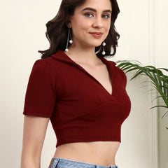 Maroon Ribbed Crop Top View 7