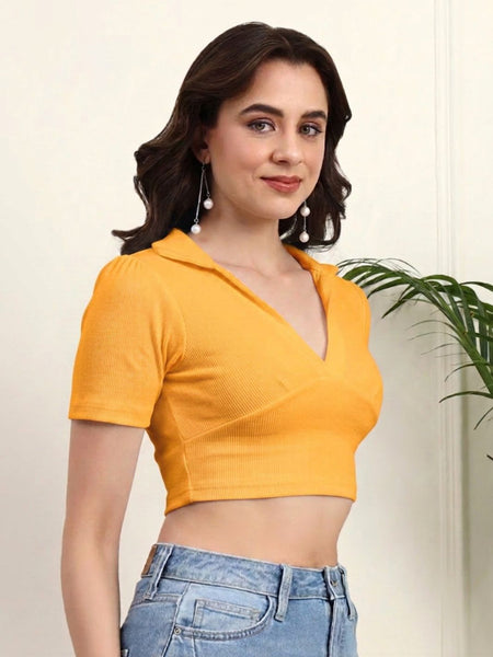 Mustard Ribbed Crop Top View 2