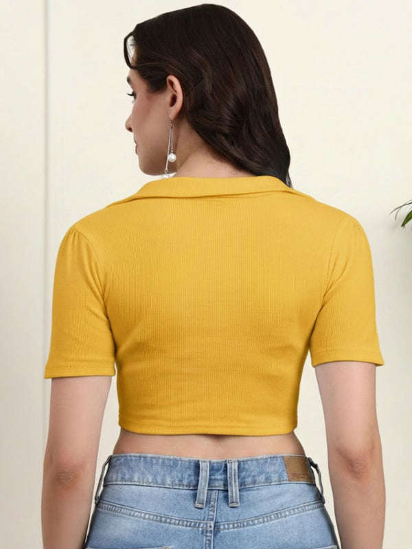 Mustard Ribbed Crop Top View 5