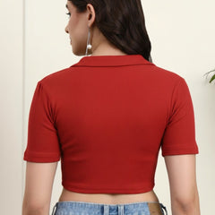 Red Ribbed Crop Top View 3