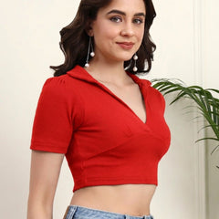 Red Ribbed Crop Top View 5