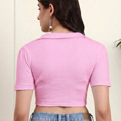 Soft Pink Ribbed Crop Top View 2