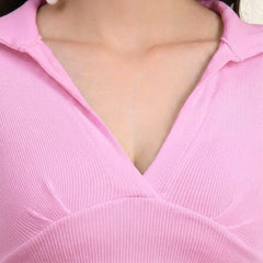 Soft Pink Ribbed Crop Top View 5