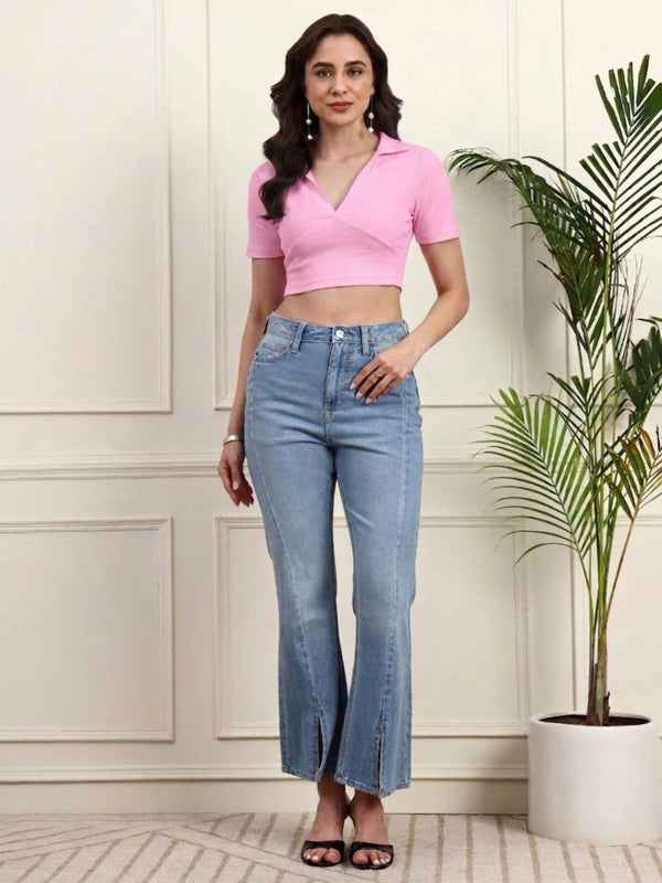 Soft Pink Ribbed Crop Top View 6