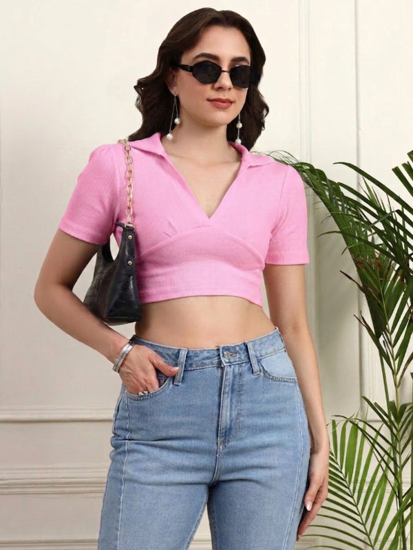 Soft Pink Ribbed Crop Top View 7