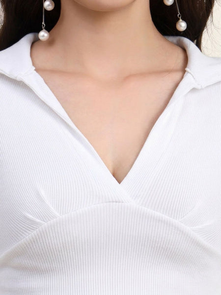 White Ribbed Crop Top View 4