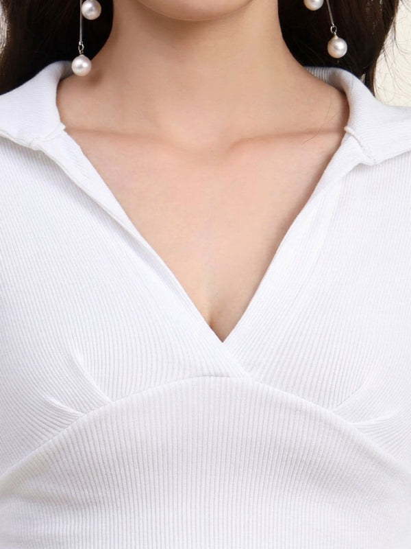 White Ribbed Crop Top View 4