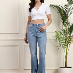 White Ribbed Crop Top View 5