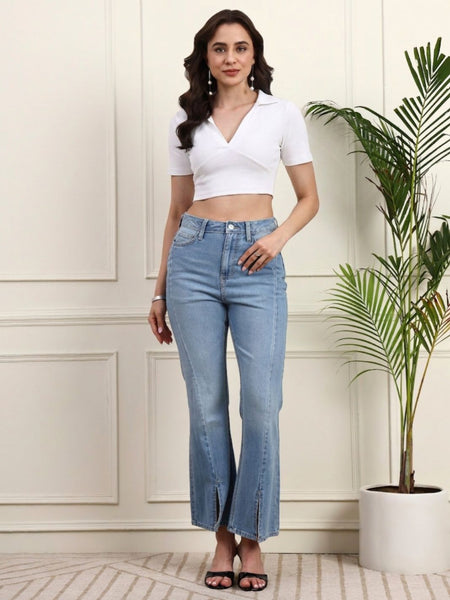 White Ribbed Crop Top View 5