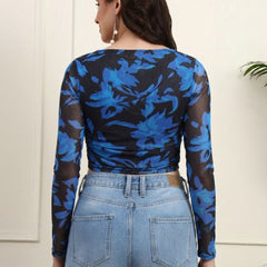 Blue Net Full Sleeve Top View 2