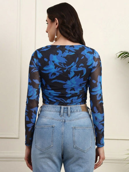 Blue Net Full Sleeve Top View 2