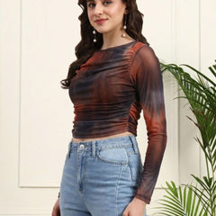 Brown Net Full Sleeve Top View 2