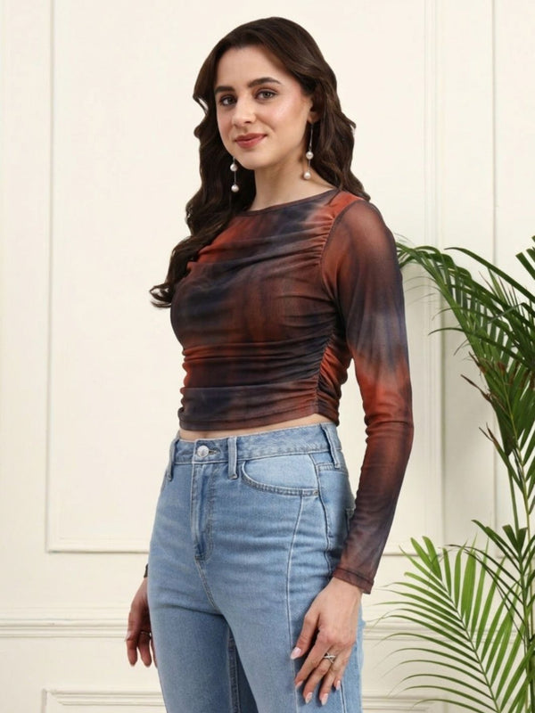Brown Net Full Sleeve Top View 2