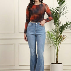 Brown Net Full Sleeve Top View 4