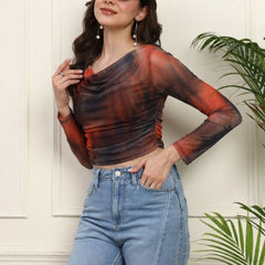 Brown Net Full Sleeve Top View 6
