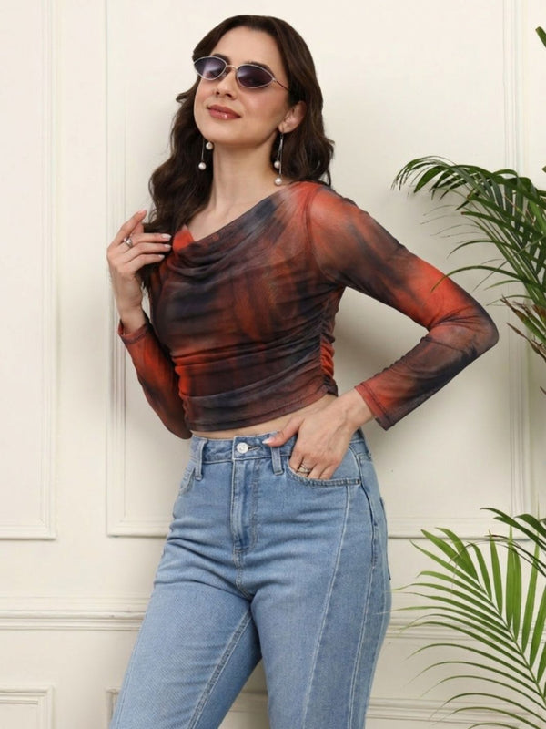 Brown Net Full Sleeve Top View 6