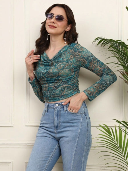 Green Net Full Sleeve Top View 4