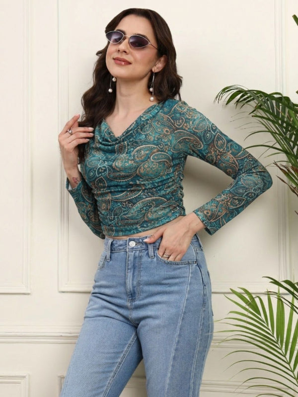Green Net Full Sleeve Top View 4