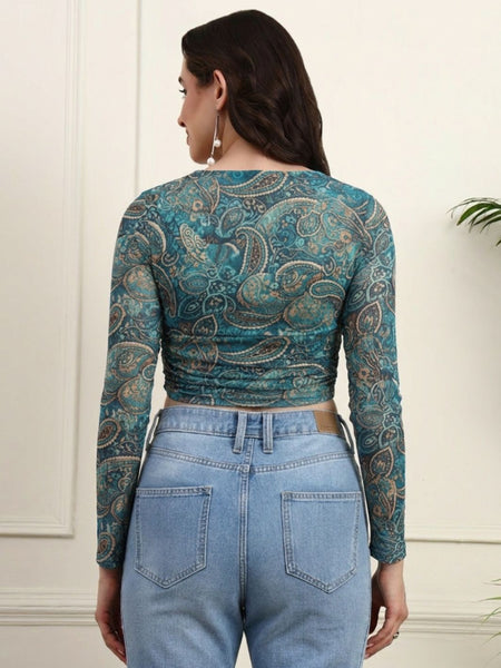 Green Net Full Sleeve Top View 5