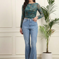 Green Net Full Sleeve Top View 6