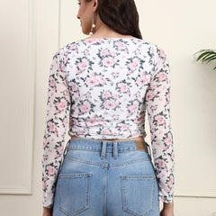 White Net Full Sleeve Top View 2