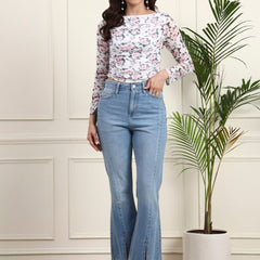 White Net Full Sleeve Top View 4
