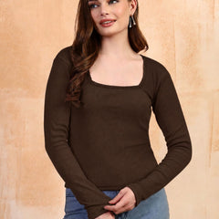 Brown ribbed top front view