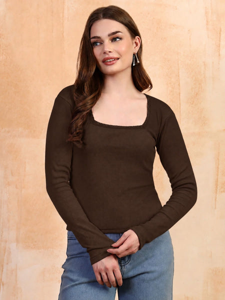 Brown ribbed top front view