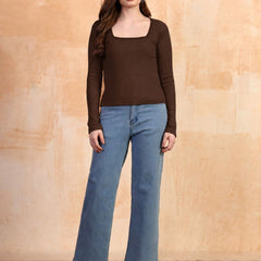 Brown ribbed top view 4