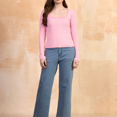 Pink ribbed top view 5