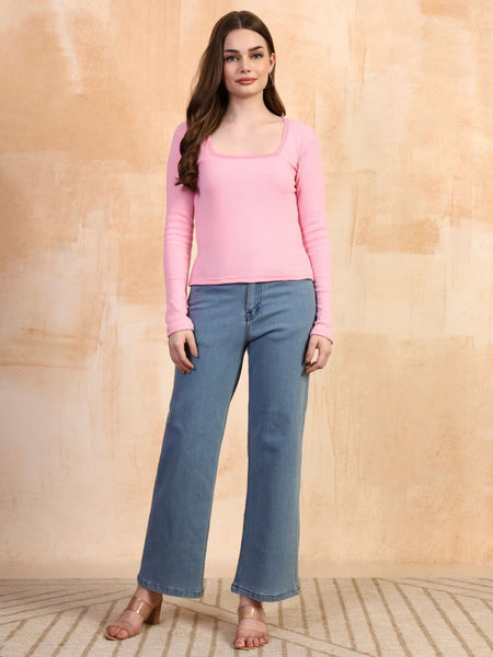 Pink ribbed top view 5