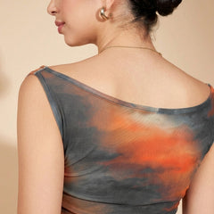 Istyle Can Women Brown Mesh Lined Ruched Asymmetric Sleeveless Crop Top