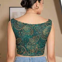 Istyle Can Women Green Mesh Lined Ruched Asymmetric Sleeveless Crop Top