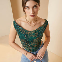 Istyle Can Women Green Mesh Lined Ruched Asymmetric Sleeveless Crop Top